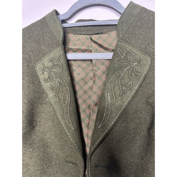 Christa Moden VTG Wool Green Blazer Lined Military Unique Short Jacket Retro WM - Picture 3 of 7